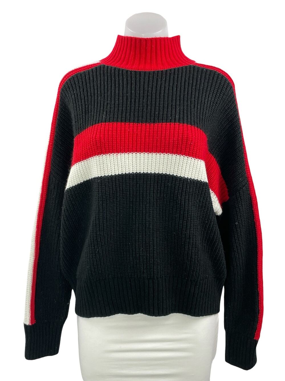 Sanctuary Women's Black Red Striped Turtleneck Ribbed Knit Sweater Top Size L